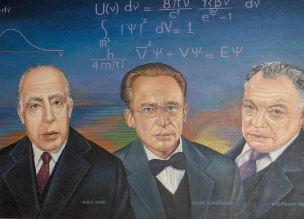 Neils Bohr, Erwin Schrödinger and Wolfgang Pauli in an oil painting by Maugdo Vasquez. Verve Ventures
